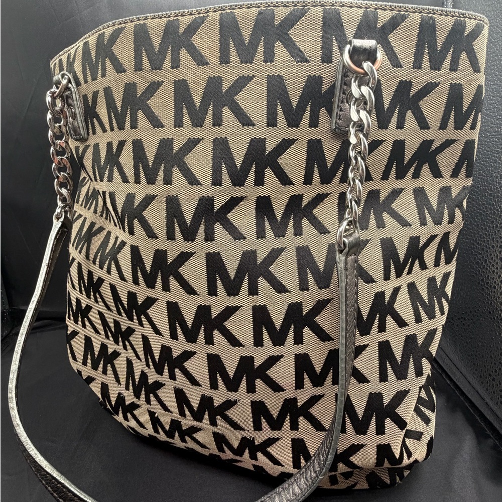 Michael Kors Monogram Black and Tan Tote